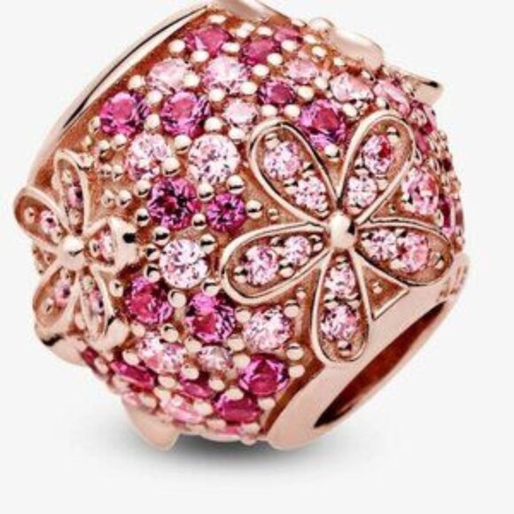 Rose Gold Floral Charm with Pink Crystals - Picture 1 of 4